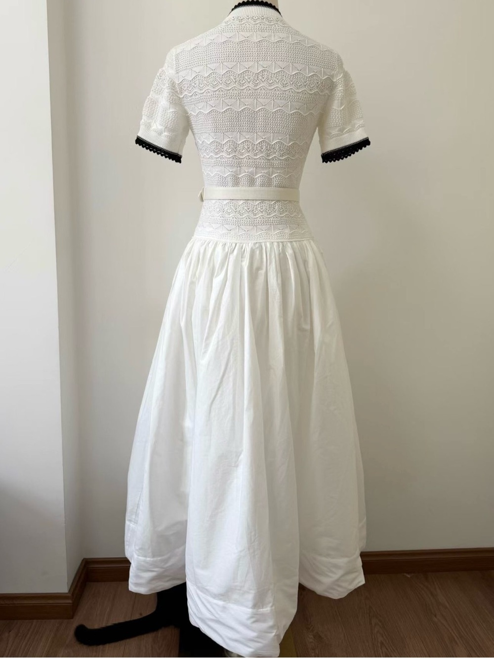 NWOT Self-Portrait WHITE KNIT LINEN MIDI DRESS - Picture 8 of 12
